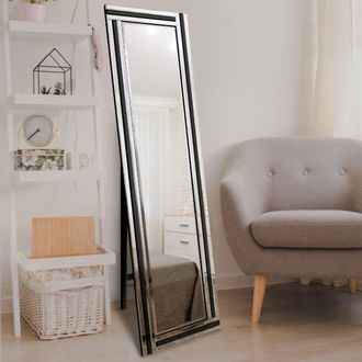 MirrorOutlet Triple Bevel Large Venetian Cheval Black & Mirror (150 X 40cm) in Silver | Size: 1 Pack