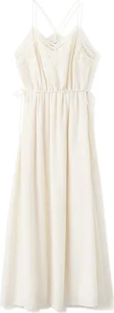 Mango Crinkled Sleeveless Dress with Openwork Embroidery in Ecru at Nordstrom, Size X-Large