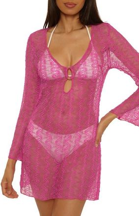 BECCA by Rebecca Virtue Golden Riviera Long Sleeve Open Knit Cover-Up Tunic in Rose Berry at Nordstrom, Size Medium