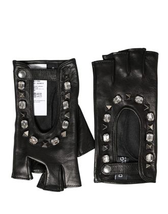 Dolce & Gabbana Women Black Embellished Wrist Length Mitten Womens Gloves