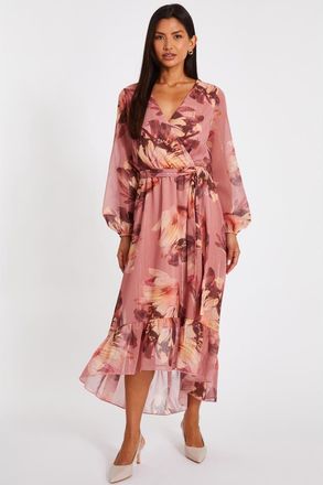Quiz Balloon Sleeve Chiffon Tiered Maxi Dress in Mauve at Nordstrom, Size 14