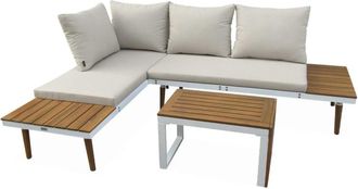 Sweeek Conjunto de jard&iacute;n en aluminio y en madera de acacia, 4 plazas, blanco