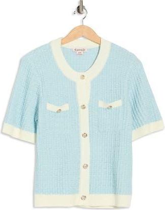 Nanette Lepore Contrast Trim Short Sleeve Sweater in Blue/White at Nordstrom Rack, Size X-Large