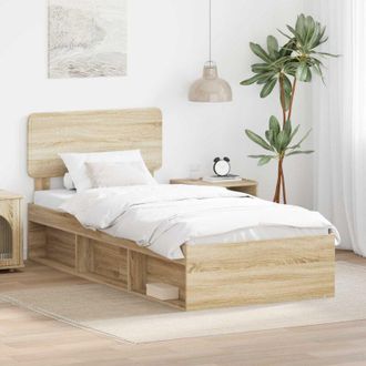 vidaXL Bed Frame with Headboard Sonoma 90 x 190 cm Solid Pine Wood vidaXL