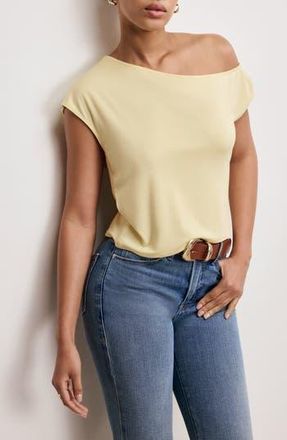 Good American Asymmetric Off the Shoulder Jersey Top in Light Ray001 at Nordstrom Rack, Size X-Small