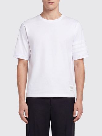 Thom Browne T-shirt in cotone con iconico motivo 4-bar sulla manica