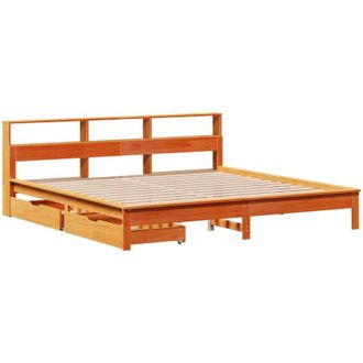 vidaXL Cama Con Estanter&iacute;a Sin Colch&oacute;n Madera Maciza Marr&oacute;n 180x200cm Vidaxl