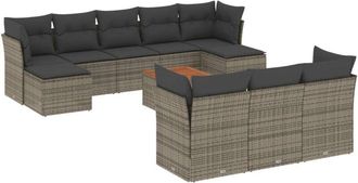 vidaXL Set De Sof&aacute;s De Jard&iacute;n 11 Pzas Y Cojines Rat&aacute;n Sint&eacute;tico Gris Vidaxl