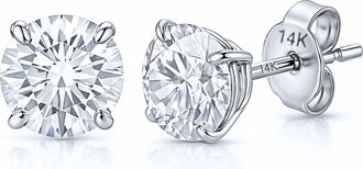 MAX + STONE 14k Yellow or White Gold Solitaire Round Cubic Zirconia Stud Earrings 3.5mmto8mm