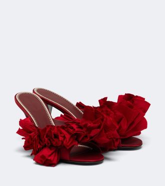 Magda Butrym Floral-appliqu&eacute; satin mules