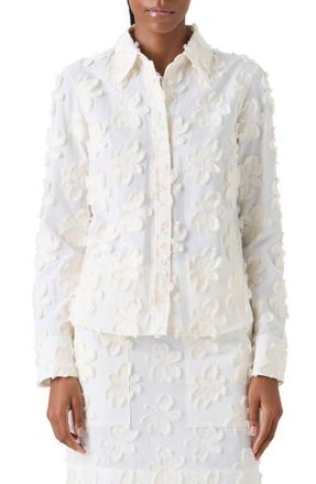 Akris Floral Cotton Jacquard Button-Up Shirt in Cream Ivory at Nordstrom, Size 10