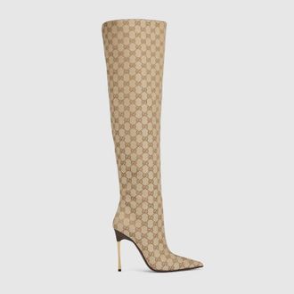 Gucci Womens Bombshell Boot, Beige, GG Canvas