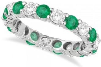 Allurez Eternity Diamond & Emerald Ring Anniversary Band 14k White Gold (3.50ct)