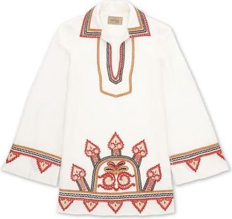 Fortela Gea Line Embroidered Short Dress in Off White at Nordstrom, Size 38 Eu
