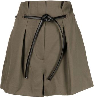 3.1 Phillip Lim tie-waist tailored shorts - women - Wool - 2 - Green