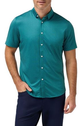 Mizzen+Main Halyard Trim Fit Short Sleeve Performance Button-Up Shirt in Dark Teal Dot at Nordstrom, Size Medium