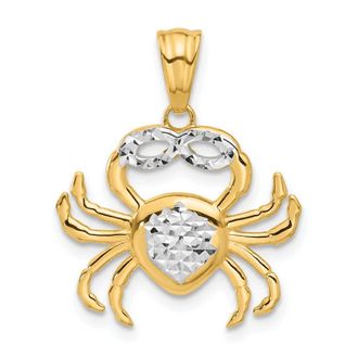 Diamond2Deal 14k Yellow Gold White Rhodium Polished and Diamond Cut Crab Pendant