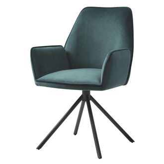Hhg Hhg - Nunca Usado] Silla De Comedor 851, Silla De Cocina Silla Con Reposabrazos, Posici&oacute;n Autom&aacute;tica Giratoria, Terciopelo Mvg, Verde, Patas Negras