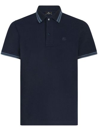 Etro Pegaso-embroidered striped-trim polo shirt - Blue