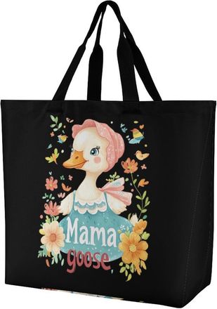 Generic Cute Mama Goose Large Reusable Shopping Bag Lightweight Foldable Tote Bags Washable Shoulder Handbag