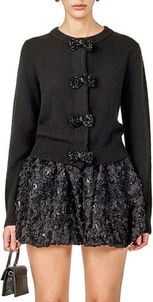 endless rose Rhinestone Bow Cardigan in Black at Nordstrom, Size X-Small