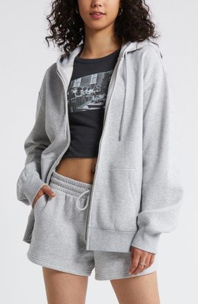 BP. Oversize Zip Fleece Hoodie in Grey Soft Heather at Nordstrom, Size Xx-Small