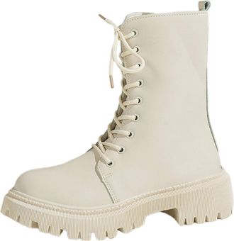 Generic Womens Leather Ankle Boots with Round Toe and Chunky High Heel Strappy Zipper Design for a Stylish Comfortable Footwear Experience (White, 5.5)