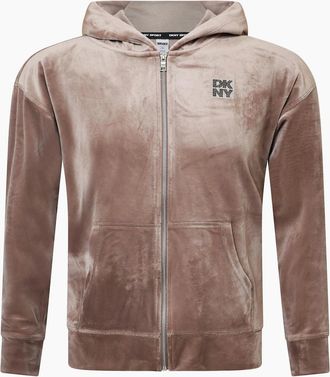 DKNY Womens 2-Tone Rhinestone Logo Full-Zip Hoodie - Brown - Size: 18/16