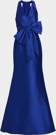 Badgley Mischka Satin Mikado Bow Mermaid Gown