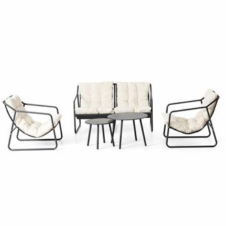 Concept Usine Conjunto de jard&iacute;n de 4 plazas en gris y beige con mesas bajas