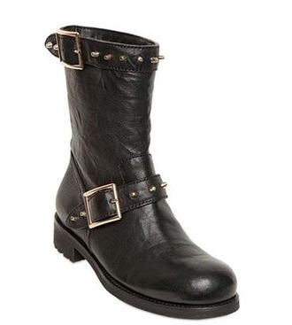 Jimmy Choo London Black Leather Biker Boots Size 36.5