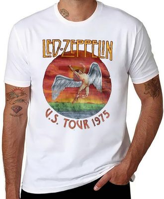Generic Led Music Zeppelin 1975 U.S. Tour Retro Rock T-Shirt - Vintage Band Tee for Men and Women White-Style L