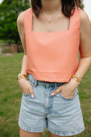 BuddyLove Manning Vegan Leather Cropped Tank Top In Coral