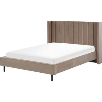 Beliani Beliani - Modern Bedroom Velvet eu Double Size Bed Frame Wooden Legs Taupe Slatted Base Villette