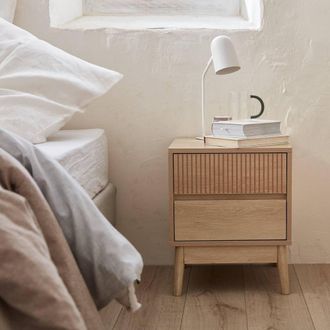 Sweeek Pair Of Grooved Bedside Tables With Wooden Effect in Light Brown