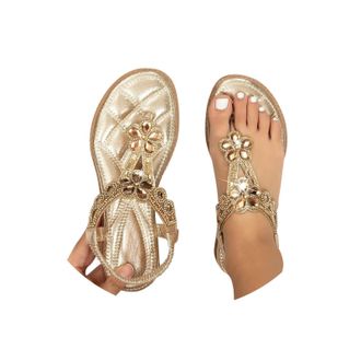 Generic Summer Sandals Women,Sandals for Women,Casual Beach Shoes T-Bar Beads Sandal,Lightweight Slip On Slides Platform Slippers Beach Holiday Summer Elegant