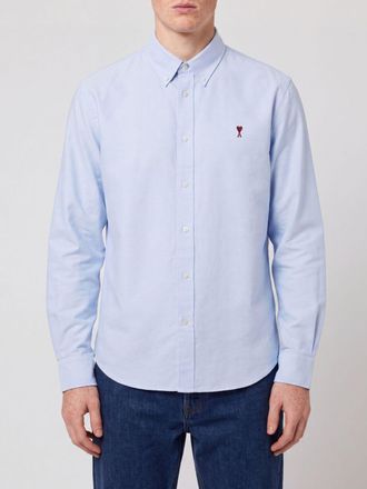 Ami Camicia in popeline di cotone con colletto button-down e logo