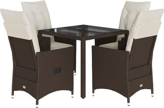 vidaXL Set Comedor De Jard&iacute;n 5 Piezas Y Cojines Rat&aacute;n Sint&eacute;tico Marr&oacute;n Vidaxl