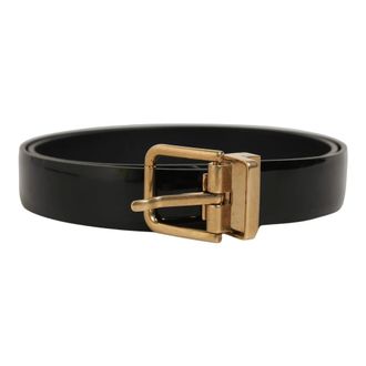 Dolce & Gabbana Accessoires, Dames, Zwart, ONE Size, Leer, Klassieke Leren Riem met Goudkleurige Gesp