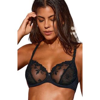 Lascana Womens Floral Lace Unlined Bra in Black at Nordstrom, Size 38Dd