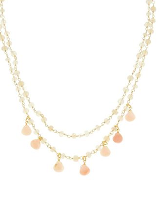 Rachel Reinhardt Jewelry Vermeil Pink Opal & White Chalcedony Dangle Necklace