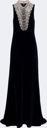 Costarellos Crystal-embellished velvet gown