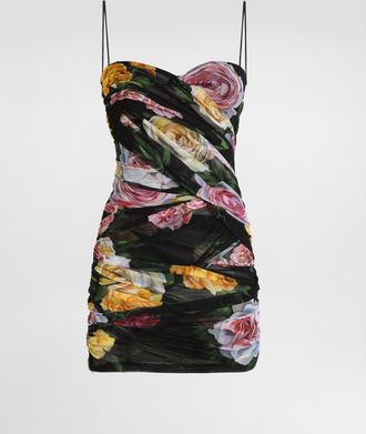 Dolce & Gabbana Short Tulle Dress With Draping And Peony And Rose Print - Woman Dresses Print 38