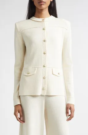 St. John Courtney Legacy Crepe Knit Jacket in Ecru at Nordstrom, Size X-Large
