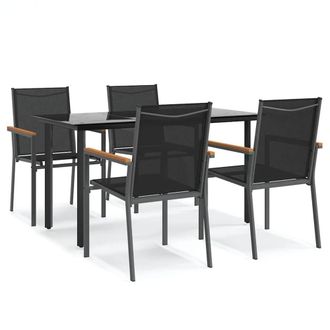 Berkfield Home 5 Piece Garden Dining Set Black Textilene & Steel