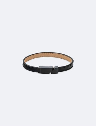 Calvin Klein Mens Asymmetric Tag Leather Bracelet - Black - OS