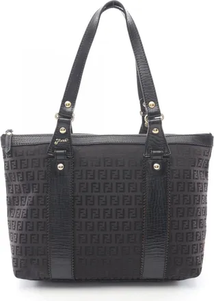 Fendi Black Brown Canvas Leather Handbag Tote Bag (Pre-Owned)