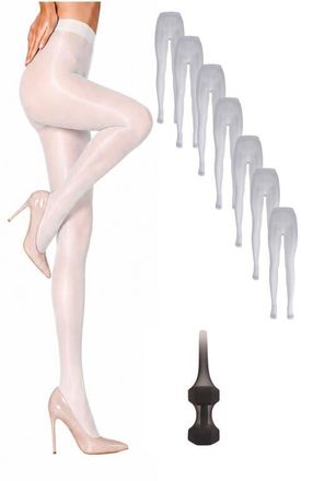 Lechery 7-Pack Glossy Semi-Opaque Statement Fashion Tights For Women in White at Nordstrom, Size Small