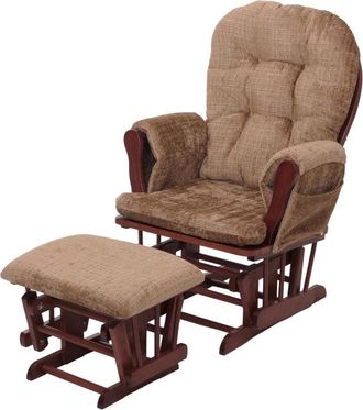 Hhg non utilizzato] Poltrona a dondolo 009 sedia relax poggiapiedi Stoffa/tessuto ciniglia (465g/m²), marrone chiaro, struttura scura