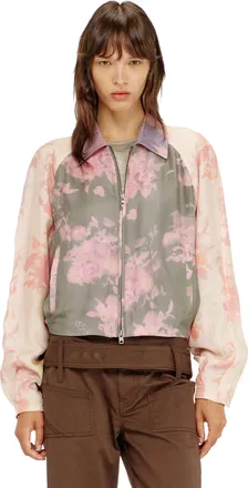 Diesel Floral bomber jacket in crinkled acetate - Jackets - Woman - Multicolor